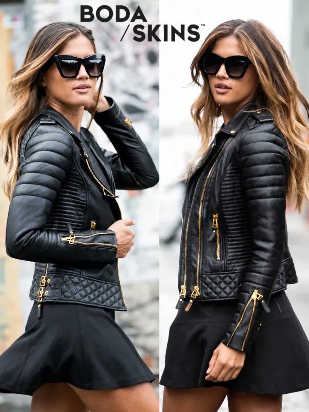 💥LUX!💥 BODA SKINS KAY MICHAELS 3.0 GOLD HARDWARE LAMBSKIN JACKET in OIL BLACK